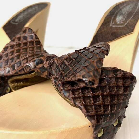 SPAZIOMODA wood leather snakeskin touch sandals  women size 37 - Picture 9 of 17